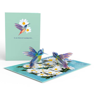 Beloved Grandparents Daisy Patch Hummingbirds Pop-Up Card