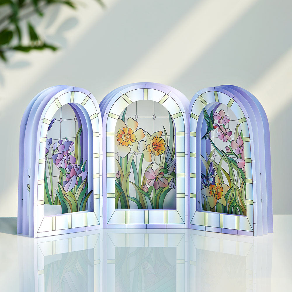 Stained Glass Floral Triptych Pop-Up Gift