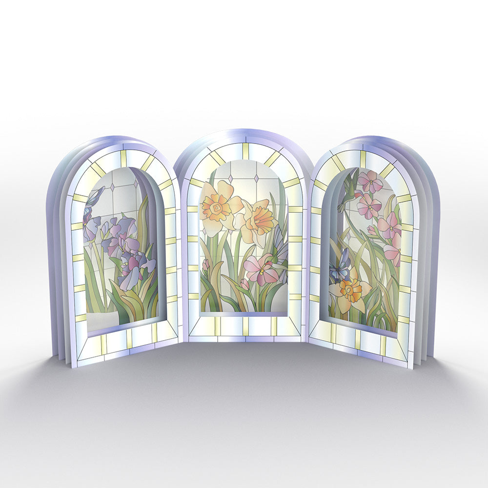 Stained Glass Floral Triptych Pop-Up Gift