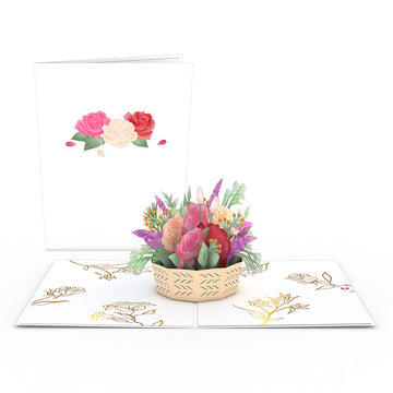 Pink Rose Basket Pop-Up Card