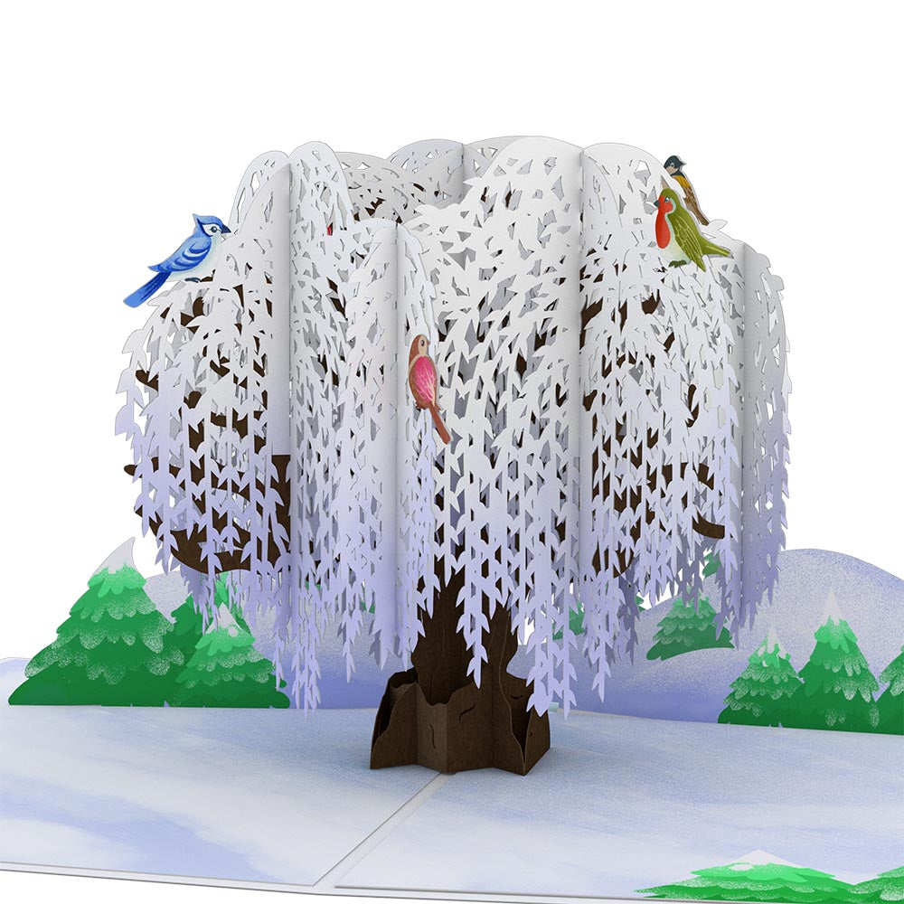 Winter Willow Tree Birds Pop-Up Card