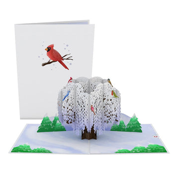 Winter Willow Tree Birds Pop-Up Card