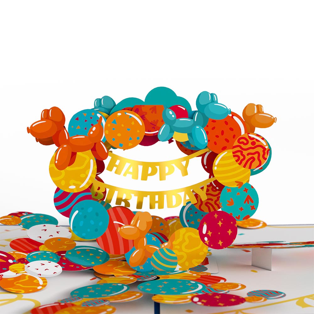 Happy Birthday Banner and Balloons Pop-Up Card