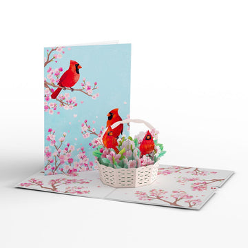 Cherry Blossom Basket with Cardinals Pop-Up Card