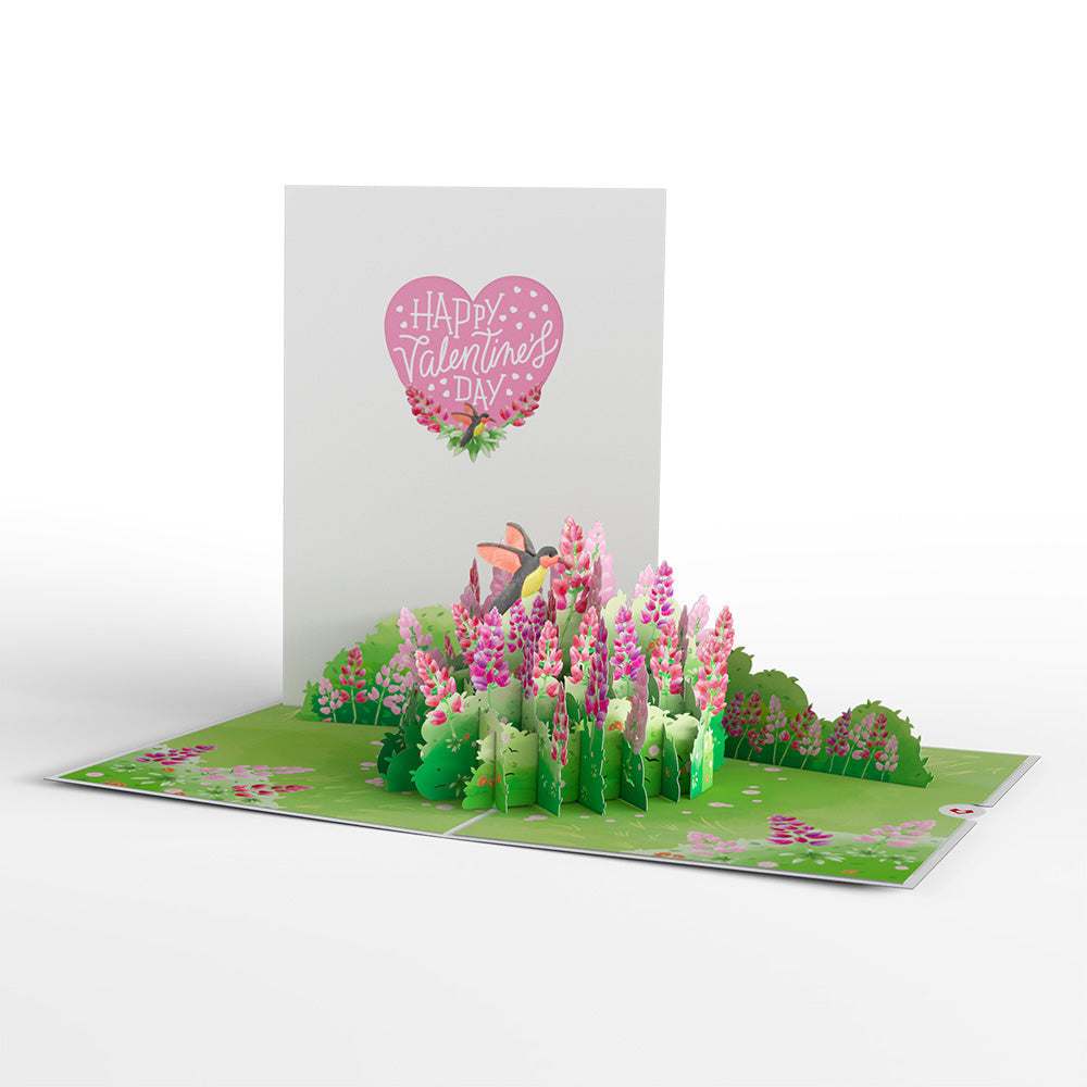 Lupine Hummingbird Valentine's Day Pop-Up Card
