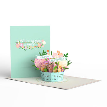 Delicate Floral Happy Birthday Basket Paperpop Card?