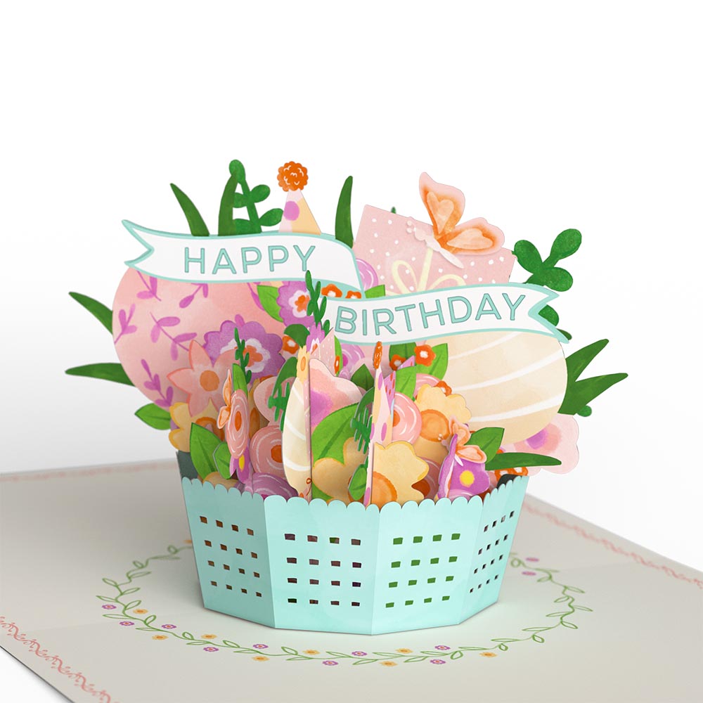 Delicate Floral Happy Birthday Basket Paperpop Card?