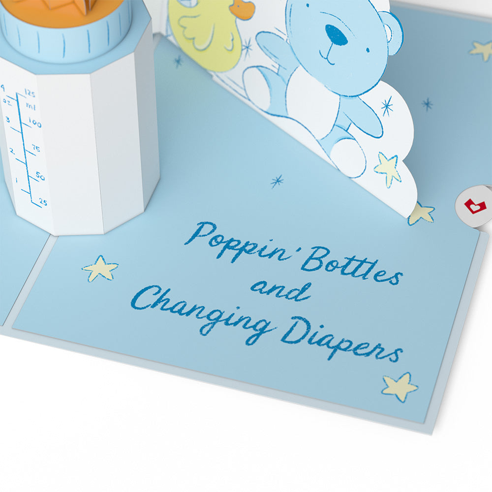 Poppin' Bottles and Changing Diapers New Baby Pop-Up Card