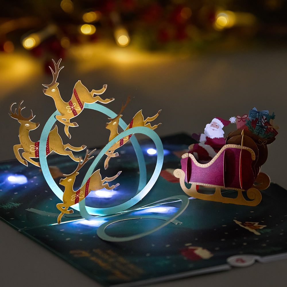 Magic of Christmas Santa's Sleigh Light-Up Pop-Up Card