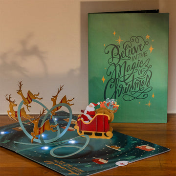 Magic of Christmas Santa's Sleigh Light-Up Pop-Up Card