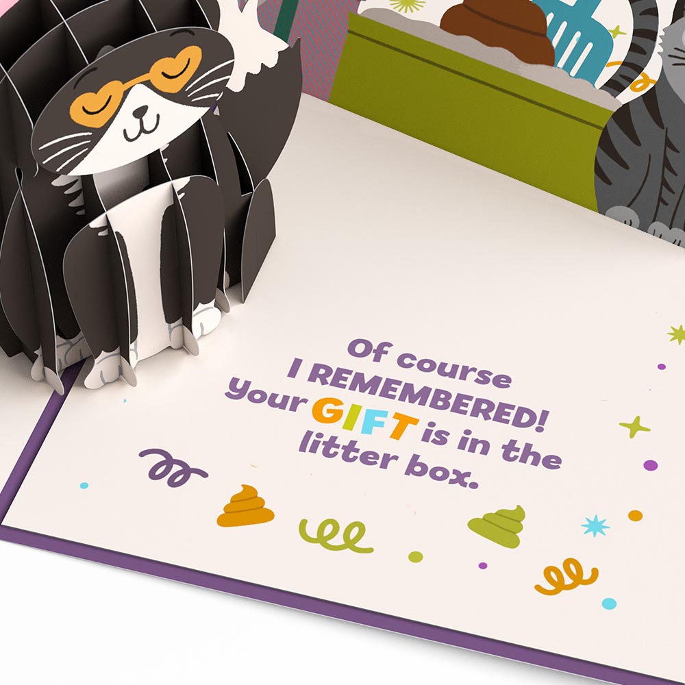 Your Gift Is in the Litterbox Birthday Cat Pop-Up Card