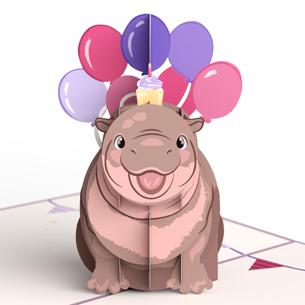 Baby Pygmy Hippo Birthday Pop-Up Card