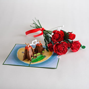 Handcrafted Paper Flowers: Roses (6 Stems) with I Lava You Pop-Up Card