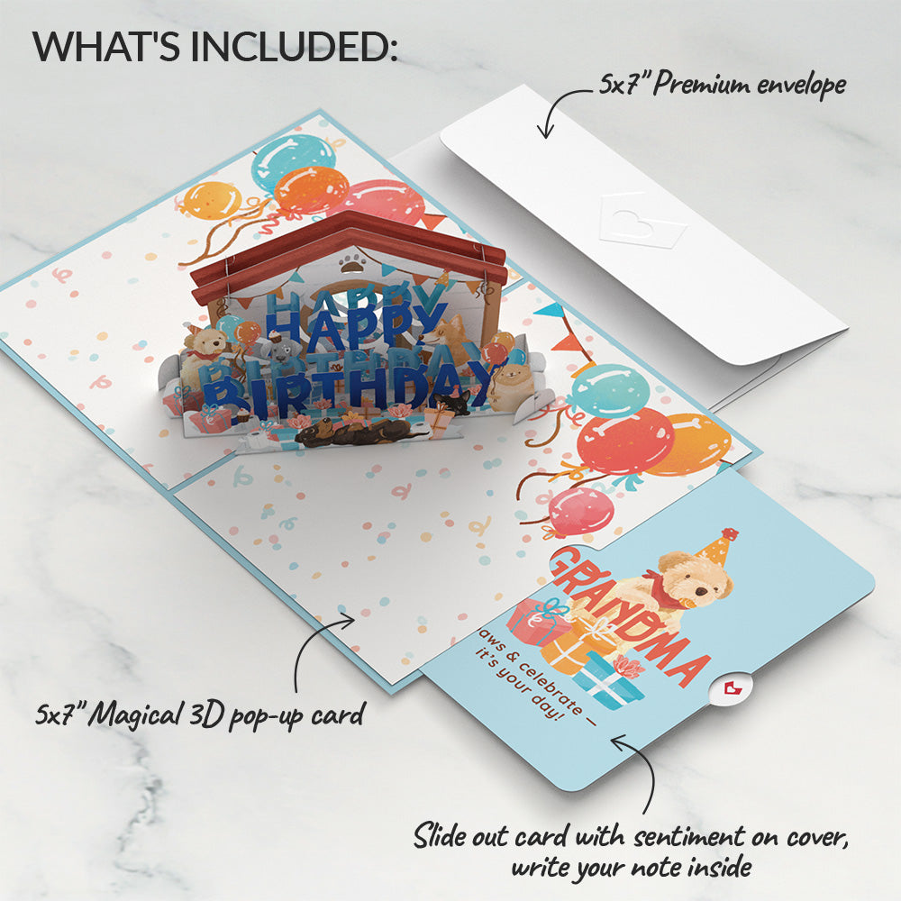 Happy Birthday Dogs Pop-Up Card and Sentiment Set for Grandma