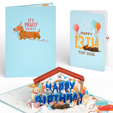 Happy 13th Birthday Dogs Pop-Up Card and Sentiment Set