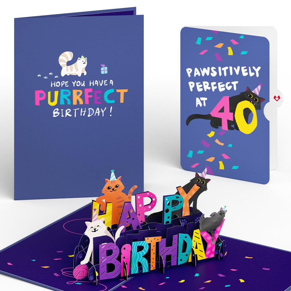 Happy 40th Birthday Cats Pop-Up Card and Sentiment Set