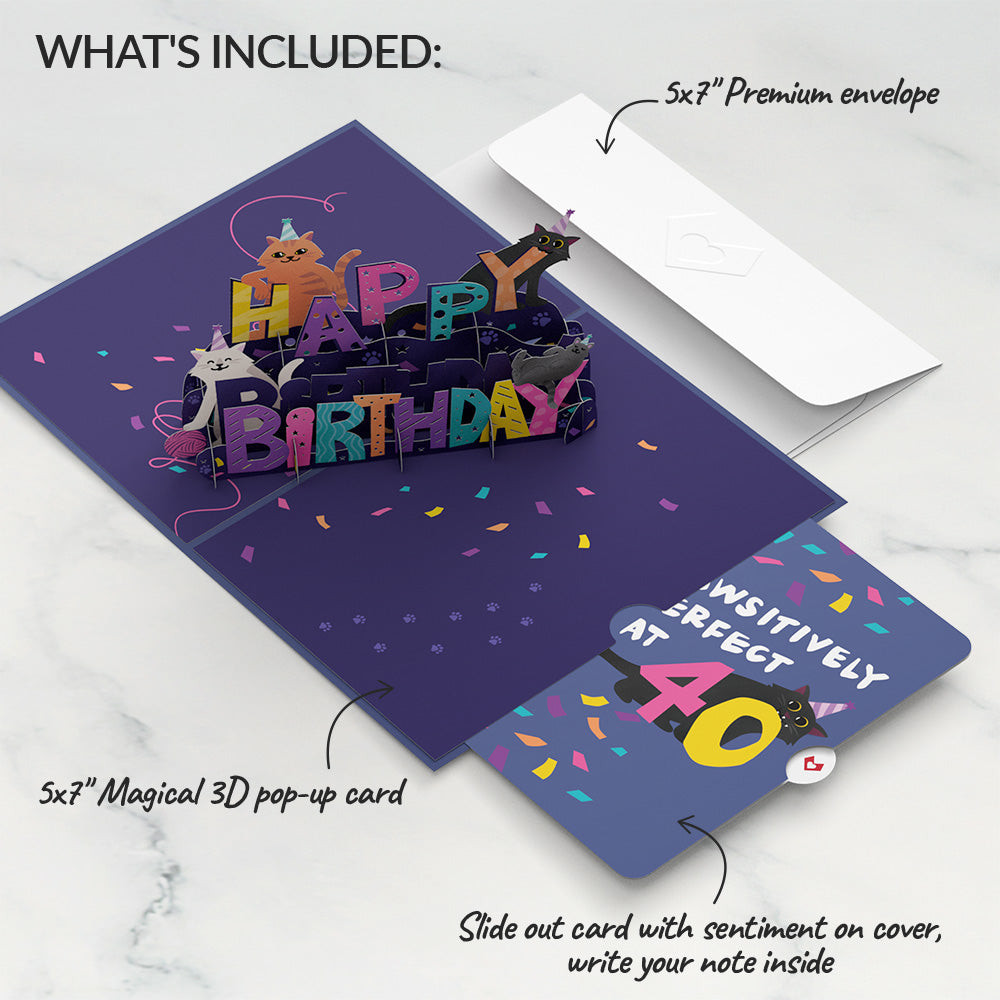 Happy 40th Birthday Cats Pop-Up Card and Sentiment Set