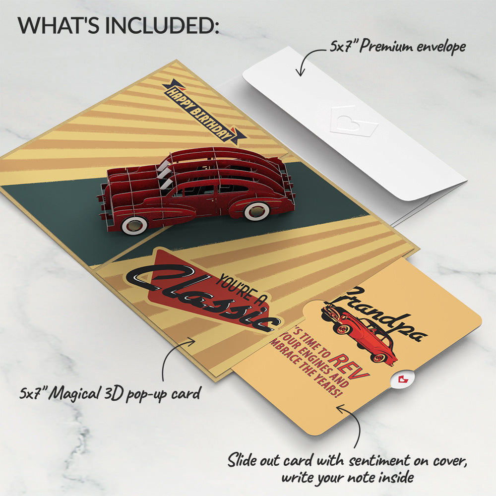 Classic Car Birthday Pop-Up Card and Sentiment Set for Grandpa