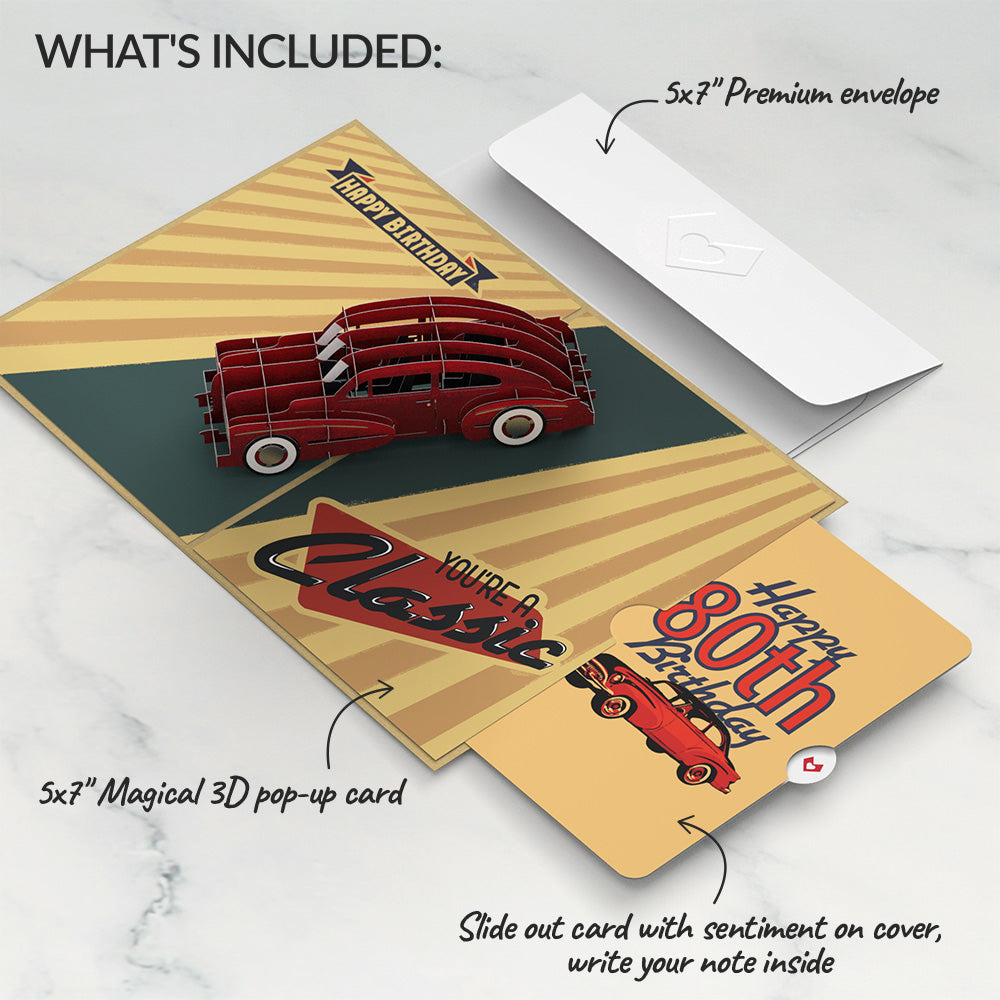 Classic Car 80th Birthday Pop-Up Card and Sentiment Set