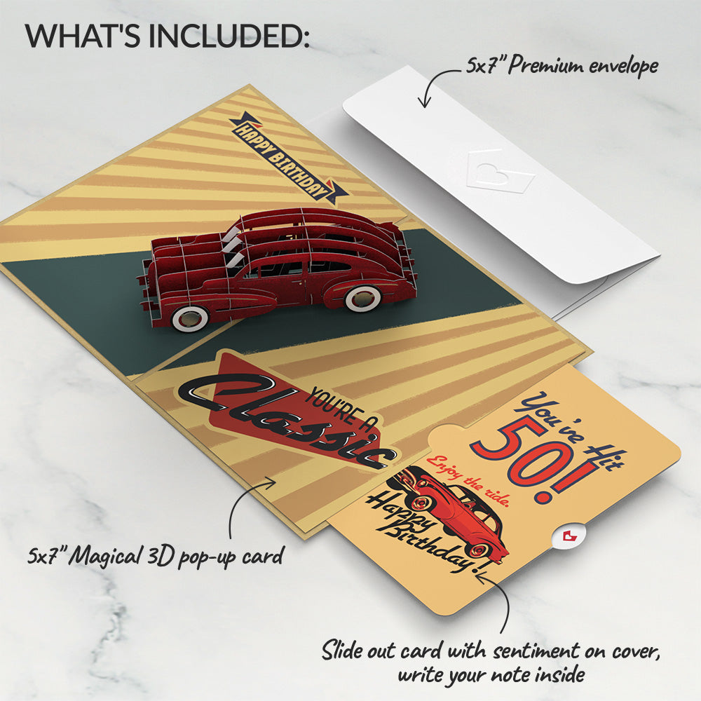 Classic Car 50th Birthday Pop-Up Card and Sentiment Set