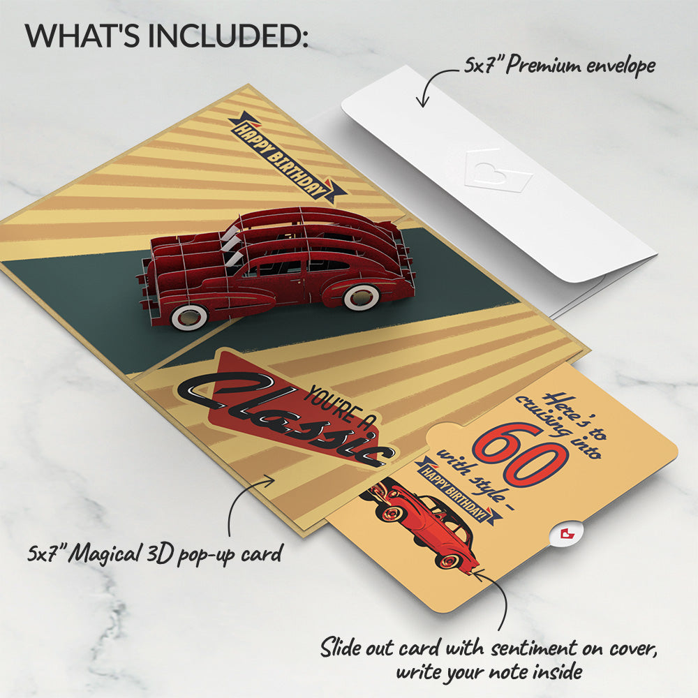 Classic Car 60th Birthday Pop-Up Card and Sentiment Set