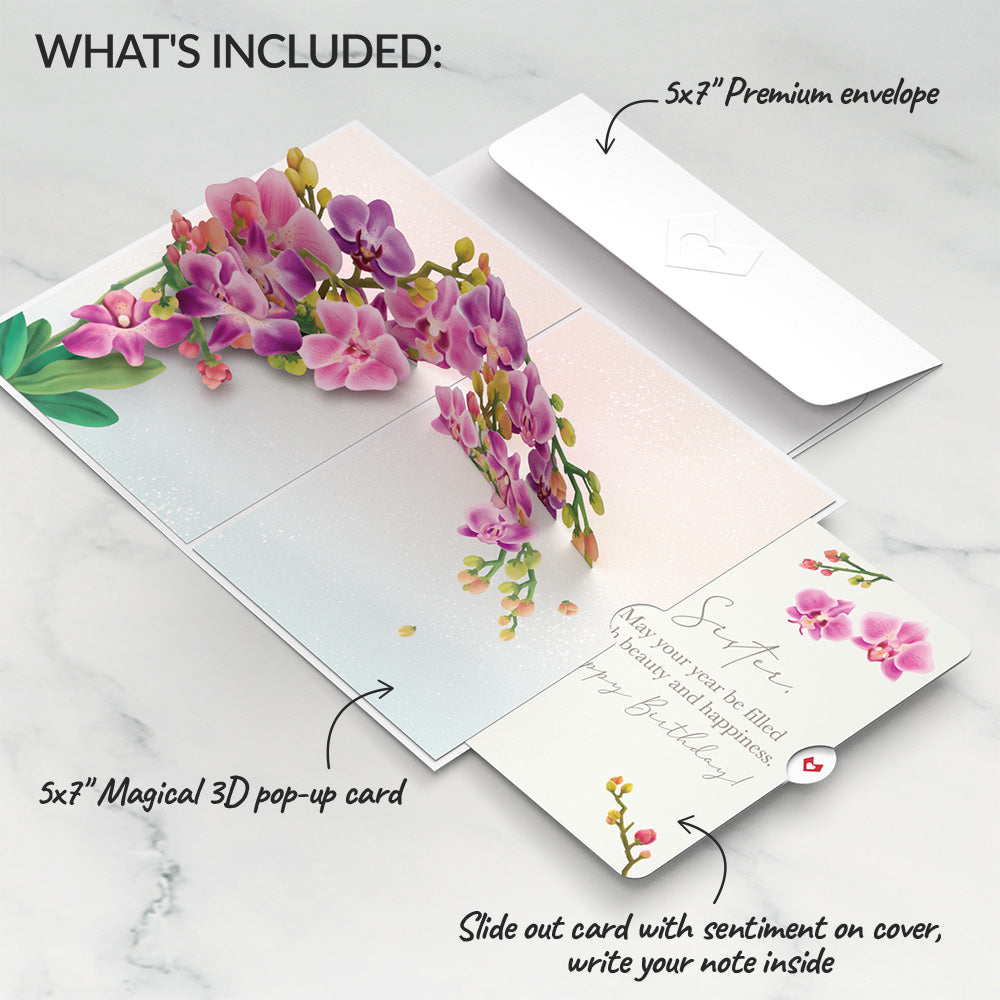 Watercolor Orchid Birthday Pop-Up Card and Sentiment Set for Sister