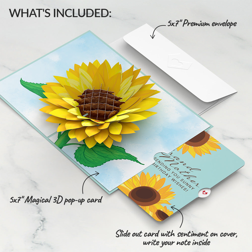 Sunflower Birthday Pop-Up Card and Sentiment Set for Grandmother