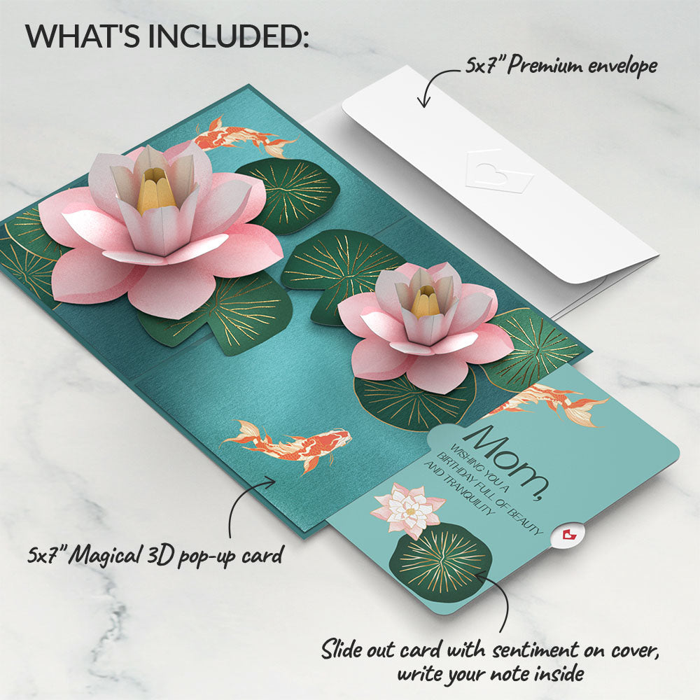 Koi Fish and Lotus Birthday Pop-Up Card and Sentiment Set for Mom