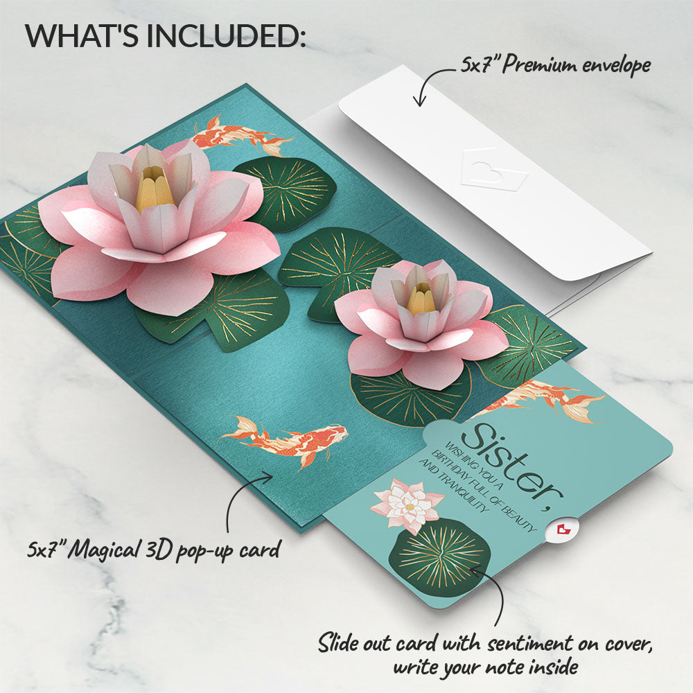 Koi Fish and Lotus Birthday Pop-Up Card and Sentiment Set for Sister